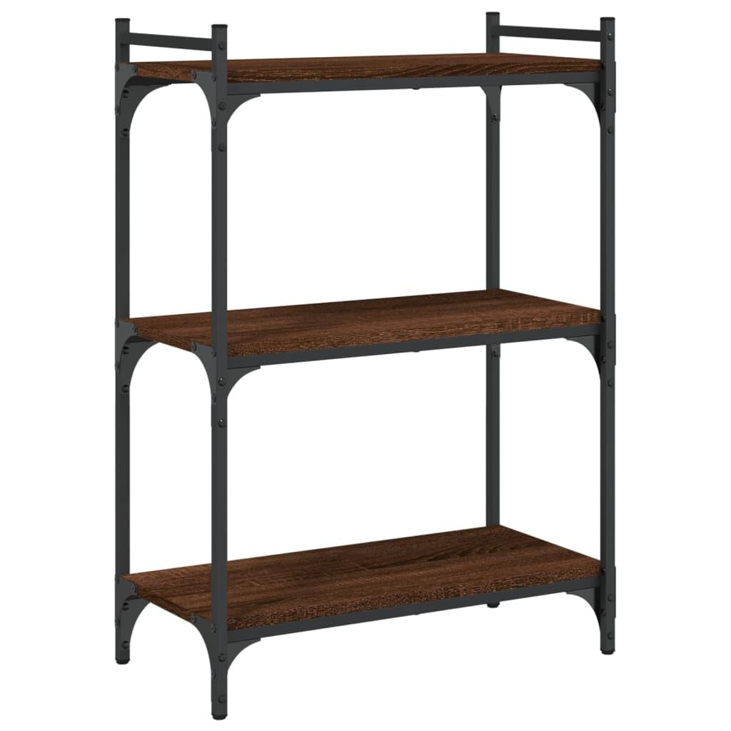 vidaXL Brown Oak 3-Tier Bookcase – Durable Engineered Wood – 23.6"x11.8"x33.9"| Industrial Design | Ample Storage Space for Books and Decorative Items